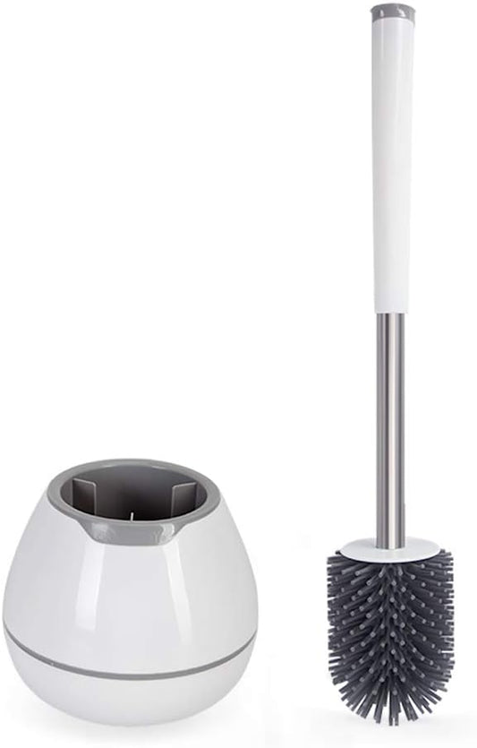 BOOMJOY Toilet Brush and Holder Set. Silicone Toilet Bowl Cleaner Brush. Bathroom Cleaning Bowl Kit with Tweezers. Bathroom Accessories with Aluminum Handle - White