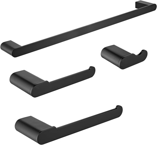 Bathroom Hardware Set. 4-Piece Towel Rack Towel Bar Towel Holder Toilet Paper Holder Towel Hooks Wall Mounted Bath Towel Bars Matte Black Stainless Steel Bathroom Accessories Set. 16 inch