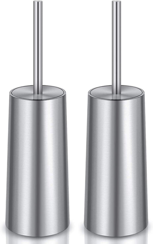 Toilet Brush and Holder. 2 Pack Toilet Brush Stainless Steel. Toilet Bowl Brush for Bathroom Toilet-Ergonomic. Elegant.Durable (Silver)