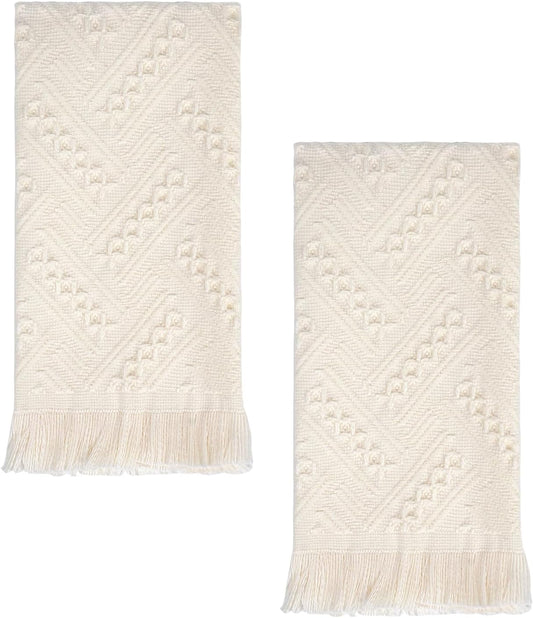 Luxury Decorative Hand Towels Bathroom: 2 Packs 14X30 100% Cotton Turkish Absorbent Soft Face Towel Set for Boho Bathroom Decor Kitchen Hotel Spa Farmhouse Guest Tea Gift (Cream White. 14x30)