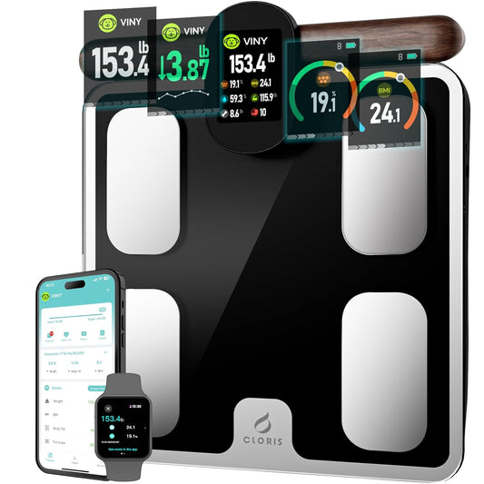 CLORIS Digital Smart Scale for Body Weight Fat BMI Muscle Mass 28 Body Composition Measurement Health Analyzer 8 Electrodes with App Bluetooth. Full-Color TFT LCD